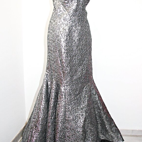 MAC DUGGAL STRAPLESS METALLIC BROCADE MERMAID GOWN in MERCURY sz 16 $598 66025D - Picture 13 of 16